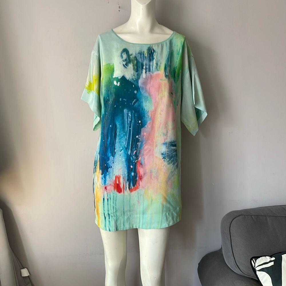 Maeve Anthropologie Abstract Print Silk Tunic Dress